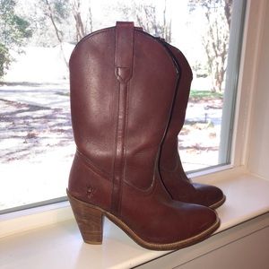 Red heeled Frye boots